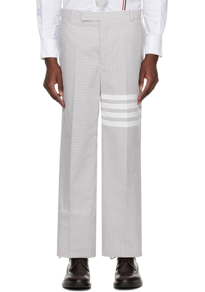 Thom Browne White & Gray 4-Bar Trousers