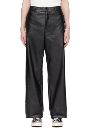 N.Hoolywood Black Drawstring Faux-Leather Trousers