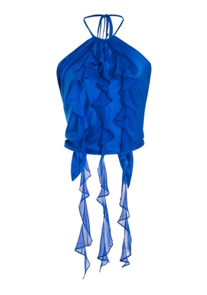 Francesca Miranda - Exclusive Chorros Ruffled Silk Halter Top - Blue - OS - Moda Operandi