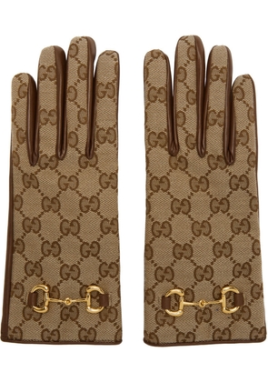 Gucci Beige & Brown Canvas Gloves