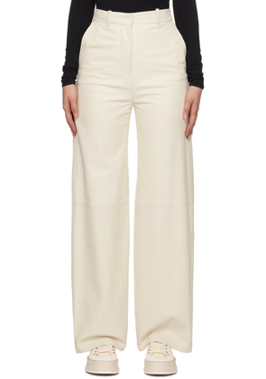 BOSS Off-White Wide Leg Leather Pants