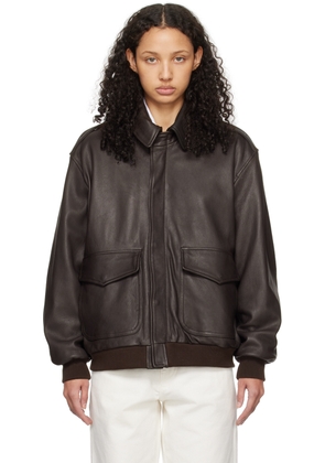 HommeGirls Brown Zip Leather Bomber Jacket