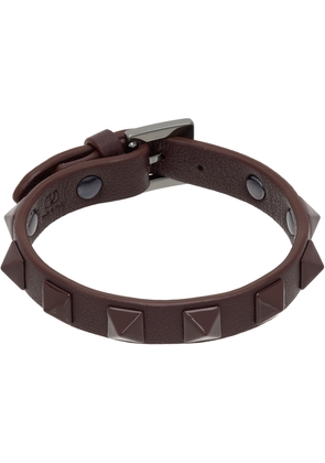 Valentino Garavani Burgundy Rockstud Leather Bracelet