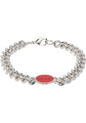 Marni Silver & Red Logo Chain Bracelet
