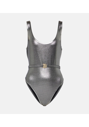 Balmain B belted metallic swimsuit