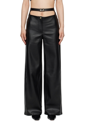 BEVZA Black High-Rise Faux-Leather Trousers