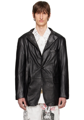 R13 Black Belt Collar Leather Jacket