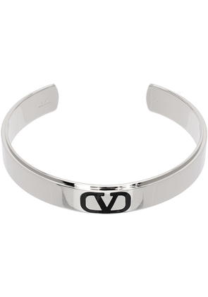 Valentino Garavani Silver & Black VLogo Signature Cuff Bracelet