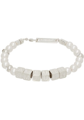 AMBUSH Silver & White Pearl Letterblock Bracelet
