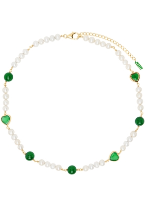 VEERT White & Gold 'Green Onyx Freshwater Pearl' Necklace