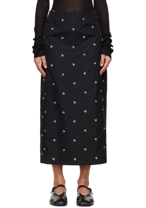 Rier Black Floral Midi Skirt