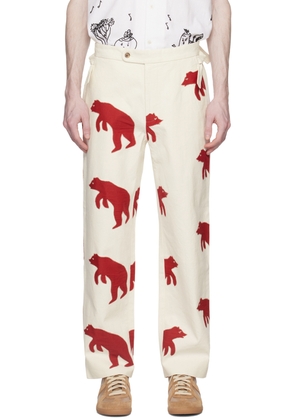 Bode White Bear Appliqué Trousers