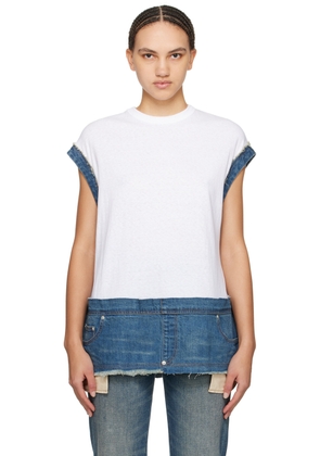 UNDERCOVER White & Blue Paneled Denim T-Shirt
