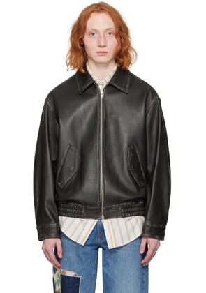 Dunst Black Spread Collar Leather Jacket