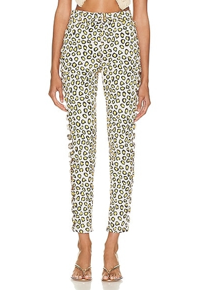 RABANNE Skinny Pant in Leopard Natural - Mustard. Size 40 (also in ).
