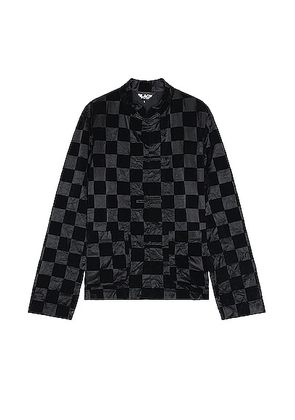 COMME des GARCONS BLACK Checkered Flock Jacket in Black & Black - Black. Size L (also in M, XL).