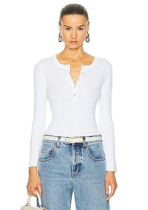 Enza Costa Linen Knit Henley Top in White - White. Size L (also in M, S, XS).