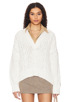 Denimist Split Neck Cable Sweater in White. Size M, S, XL, XS.