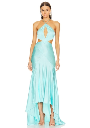 Michael Costello x REVOLVE Ione Maxi Dress in Teal. Size M, S, XS.