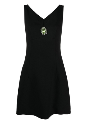 Moschino brooch-embellished V-neck flared dress - Black