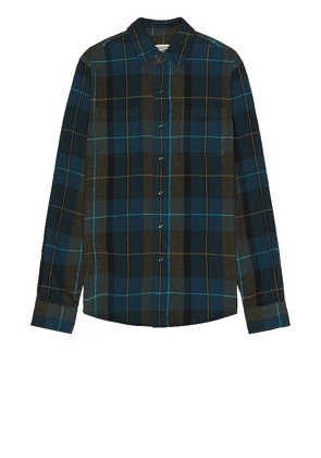 Schott Plaid Cotton Flannel Shirt in Blue. Size S.