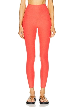 Beyond Yoga Spacedye Caught In The Midi High Waisted Legging in Red Ash Heather - Coral. Size L (also in M, S, XS).