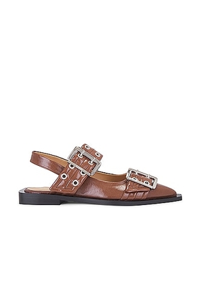 Ganni Buckle Ballerina Naplack in Fossil - Brown. Size 36 (also in ).