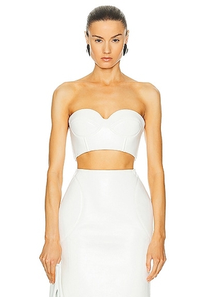 ALAÏA Leather Bustier Bra Top in Blanc - White. Size 34 (also in 36).
