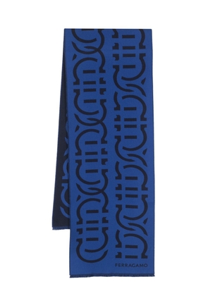Ferragamo Gancini-jacquard wool scarf - Blue