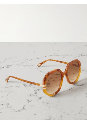 Chloé - Oversized Hexagon-frame Acetate And Gold-tone Sunglasses - Brown - One size