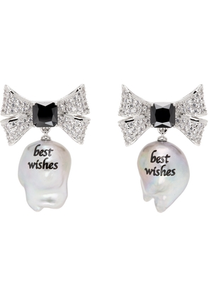 JIWINAIA Silver & White 'Best Wishes' Pearl Earrings