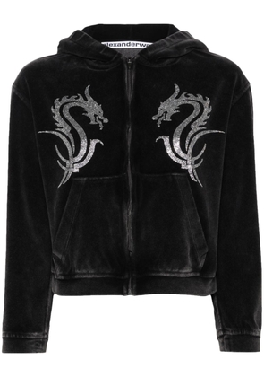 Alexander Wang crystal-embellished zip-up hoodie - Black