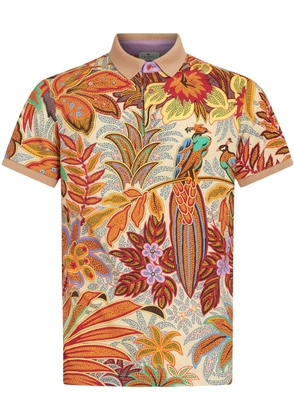 ETRO peacock-print cotton polo shirt - Neutrals