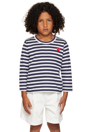 COMME des GARÇONS PLAY Kids Navy & White Heart Patch Long Sleeve T-Shirt
