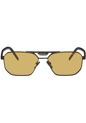 Prada Eyewear Black Thin Metal Aviator Sunglasses