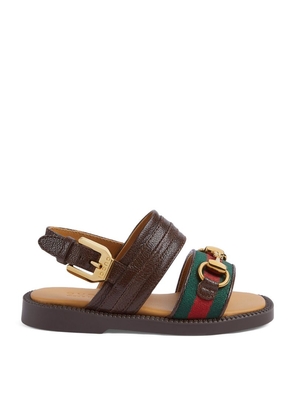 Gucci Kids Leather Horsebit Web Sandals