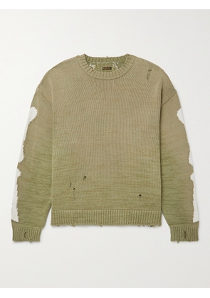 KAPITAL - Distressed Intarsia Cotton-Blend Sweater - Men - Green - 1