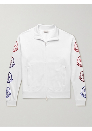Moncler - Logo-Flocked Cotton-Jersey Zip-Up Sweatshirt - Men - White - S