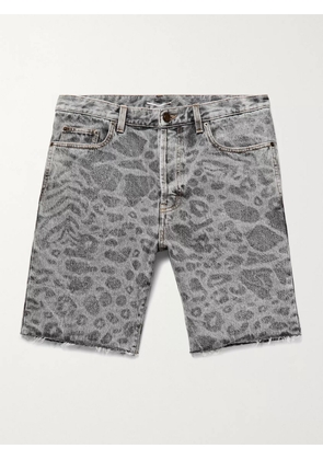 SAINT LAURENT - Frayed Printed Denim Shorts - Men - Gray - UK/US 30