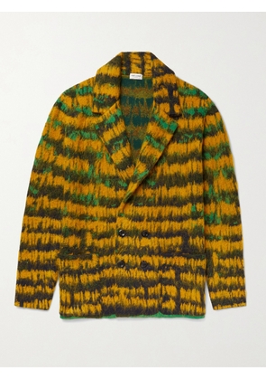 SAINT LAURENT - Double-Breasted Striped Textured Cotton-Blend Jacquard Jacket - Men - Yellow - XS