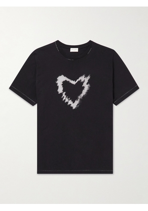 SAINT LAURENT - Distressed Printed Cotton-Jersey T-Shirt - Men - Black - XS