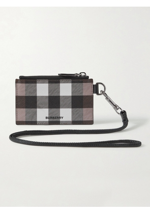 Burberry - Leather-Trimmed Checked E-Canvas Cardholder with Lanyard - Men - Brown