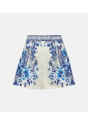 Camilla Printed high-rise linen shorts