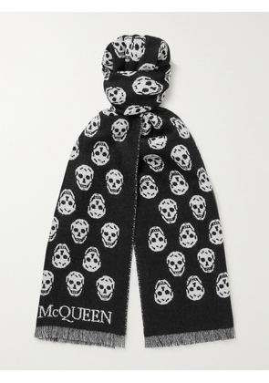 Alexander McQueen - Reversible Fringed Logo-Jacquard Wool Scarf - Men - Black