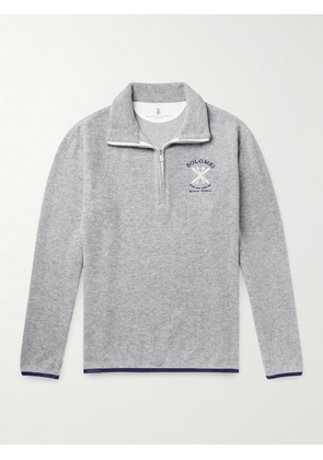 Brunello Cucinelli - Logo-Embroidered Fleece Half-Zip Sweashirt - Men - Gray - S
