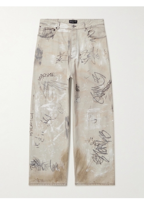 Balenciaga - Wide-Leg Printed Distressed Jeans - Men - Gray - S