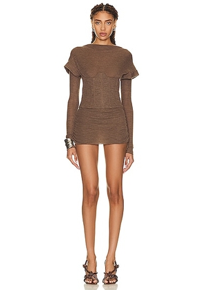 LaQuan Smith Boning Long Sleeve Dress in Ash - Brown. Size XS (also in ).