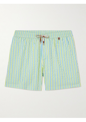Loro Piana - Bay Straight-Leg Mid-Length Striped Seersucker Swim Shorts - Men - Green - S