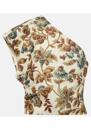 SIR Eleanora floral one-shoulder linen crop top
