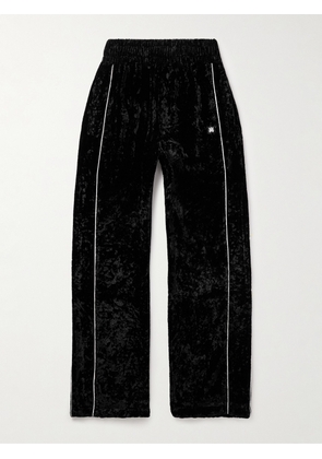 AMIRI - Straight-Leg Logo-Appliquéd Crushed-Velvet Track Pants - Men - Black - XS